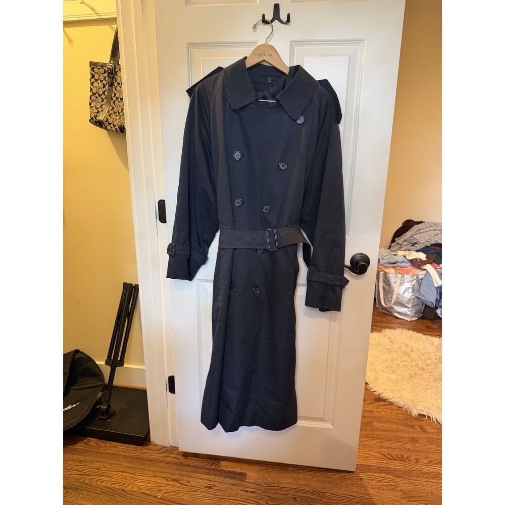 Vintage 90s Men's Burberry Navy Trench Coat Size 38 Regular